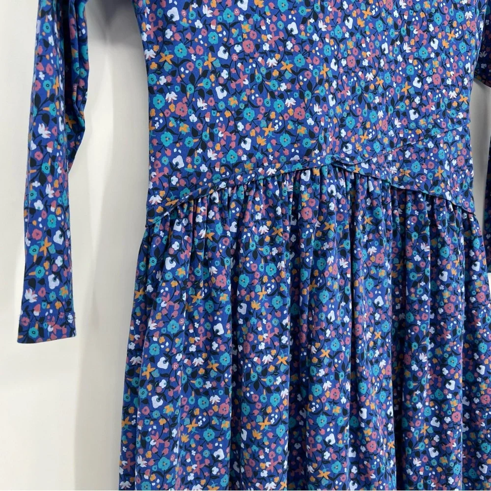 Tea Collection Vibrant‎ Floral Blue Purple Long Sleeve Kids Dress Sz 7